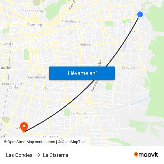Las Condes to La Cisterna map