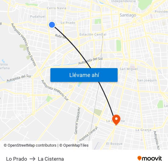 Lo Prado to La Cisterna map