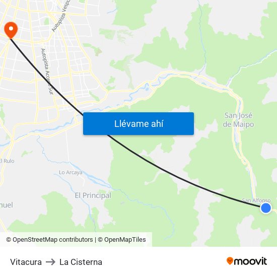 Vitacura to La Cisterna map