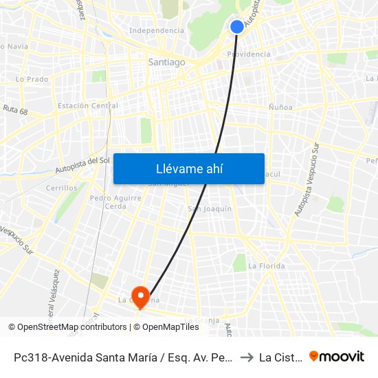 Pc318-Avenida Santa María / Esq. Av. Pedro De Valdivia to La Cisterna map
