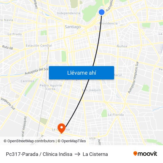 Pc317-Parada / Clínica Indisa to La Cisterna map
