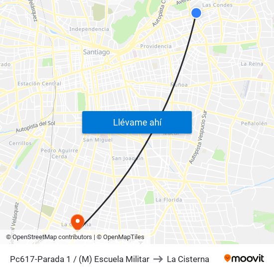 Pc617-Parada 1 / (M) Escuela Militar to La Cisterna map