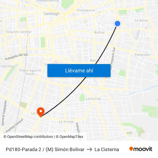 Pd180-Parada 2 / (M) Simón Bolívar to La Cisterna map