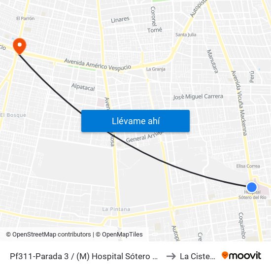 Pf311-Parada 3 / (M) Hospital Sótero Del Río to La Cisterna map