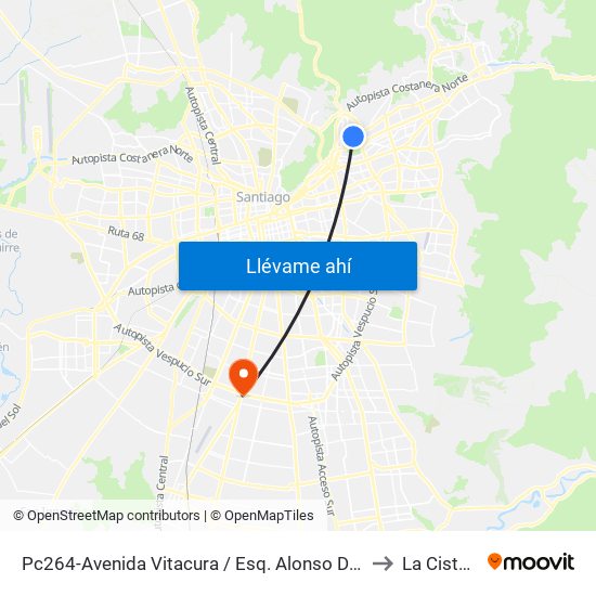 Pc264-Avenida Vitacura / Esq. Alonso De Córdova to La Cisterna map