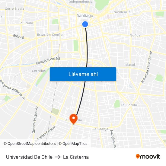 Universidad De Chile to La Cisterna map