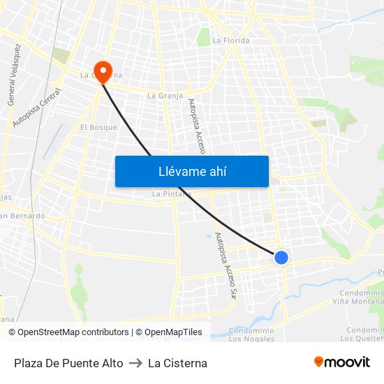 Plaza De Puente Alto to La Cisterna map
