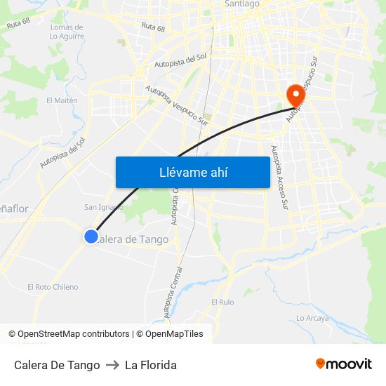 Calera De Tango to La Florida map