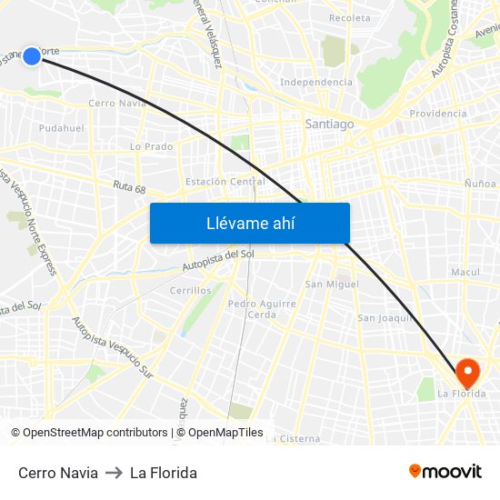 Cerro Navia to La Florida map