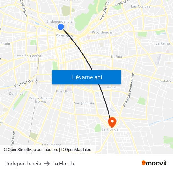 Independencia to La Florida map