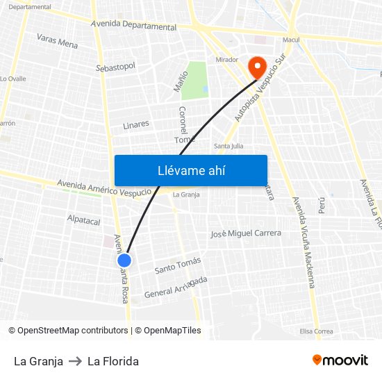 La Granja to La Florida map