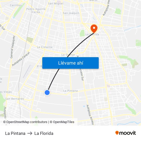 La Pintana to La Florida map