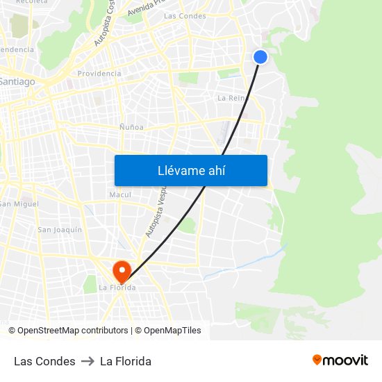 Las Condes to La Florida map