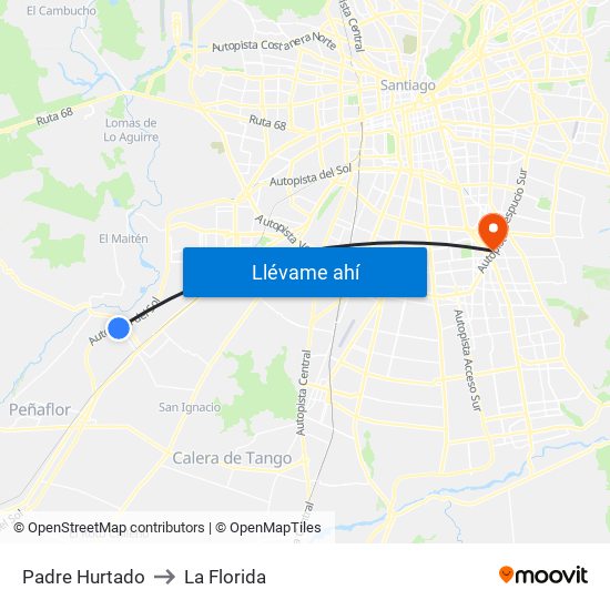 Padre Hurtado to La Florida map