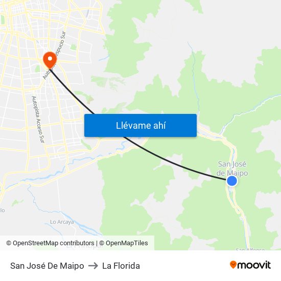 San José De Maipo to La Florida map