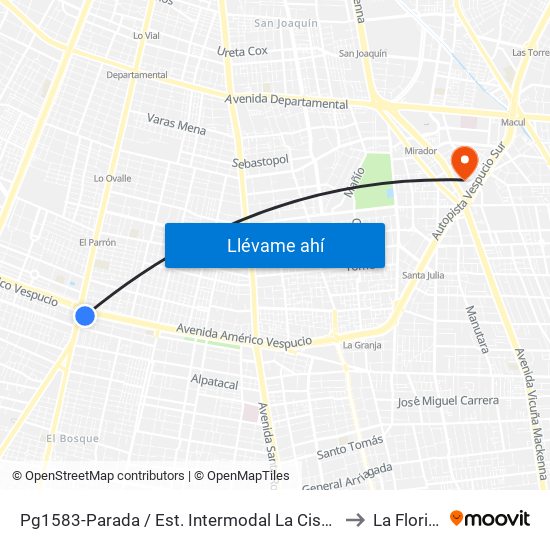 Pg1583-Parada / Est. Intermodal La Cisterna to La Florida map