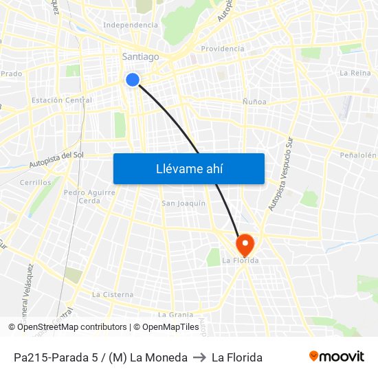 Pa215-Parada 5 / (M) La Moneda to La Florida map
