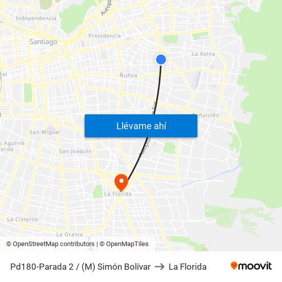 Pd180-Parada 2 / (M) Simón Bolívar to La Florida map
