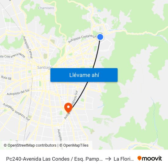Pc240-Avenida Las Condes / Esq. Pamplona to La Florida map