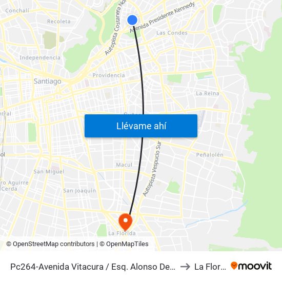 Pc264-Avenida Vitacura / Esq. Alonso De Córdova to La Florida map