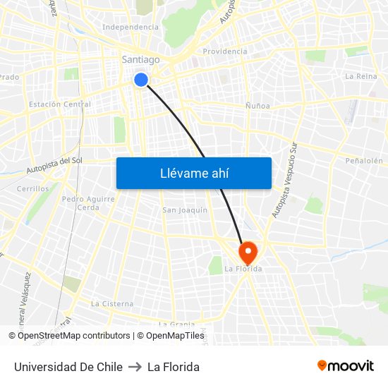 Universidad De Chile to La Florida map