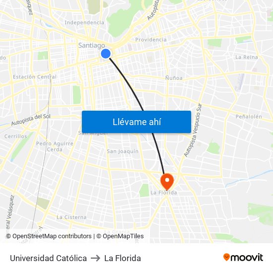 Universidad Católica to La Florida map