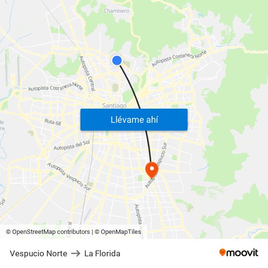 Vespucio Norte to La Florida map
