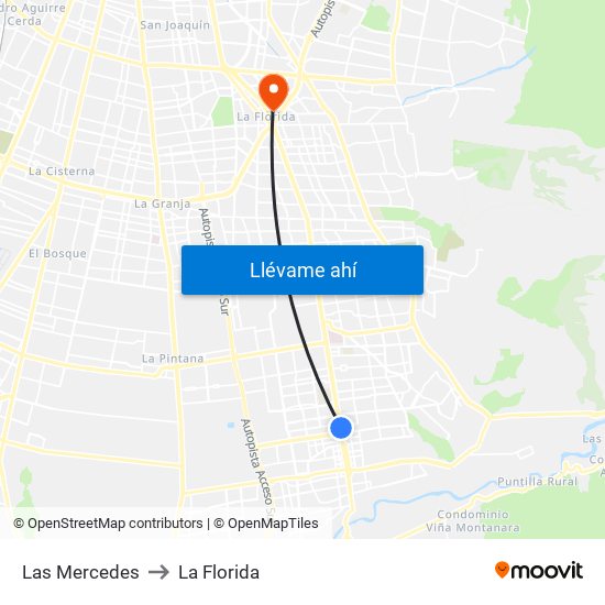 Las Mercedes to La Florida map