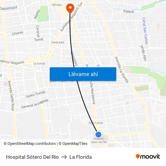 Hospital Sótero Del Río to La Florida map