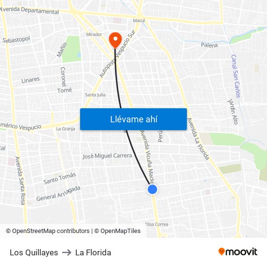 Los Quillayes to La Florida map