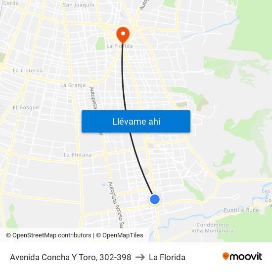 Avenida Concha Y Toro, 302-398 to La Florida map