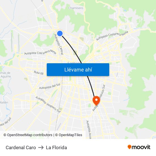 Cardenal Caro to La Florida map