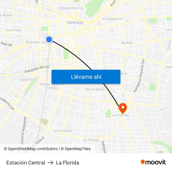 Estación Central to La Florida map