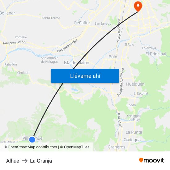 Alhué to La Granja map