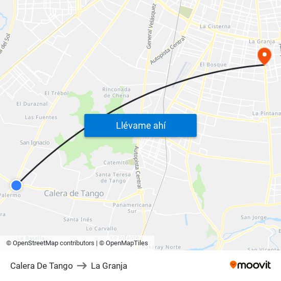 Calera De Tango to La Granja map