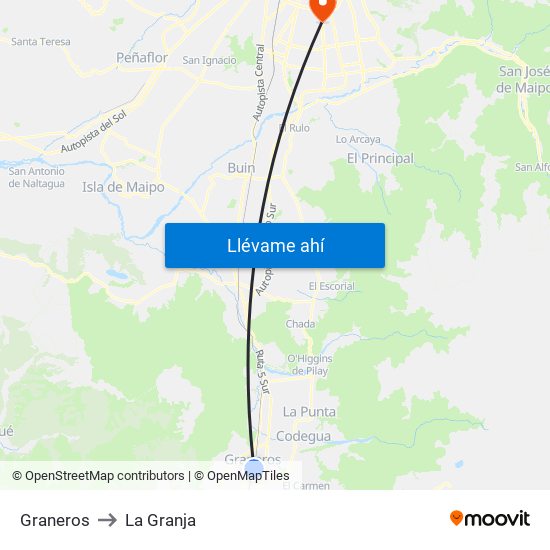 Graneros to La Granja map
