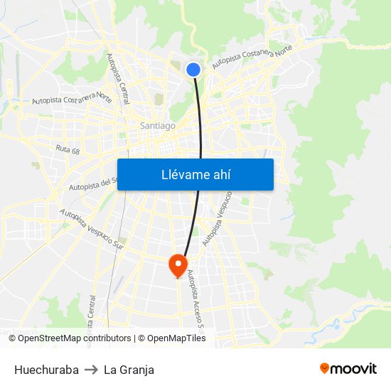 Huechuraba to La Granja map