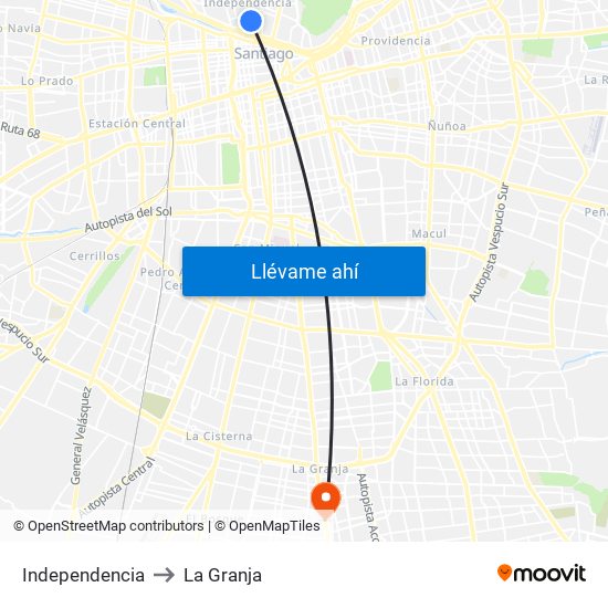 Independencia to La Granja map