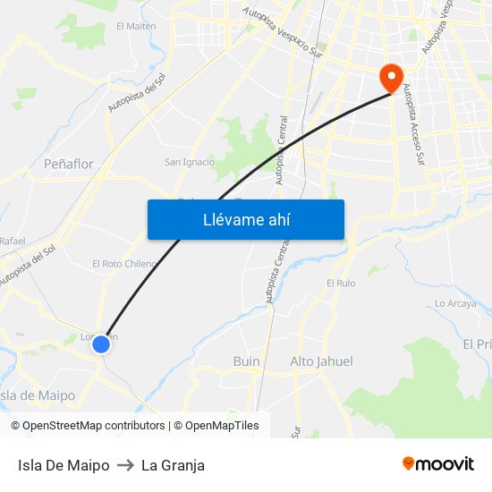 Isla De Maipo to La Granja map