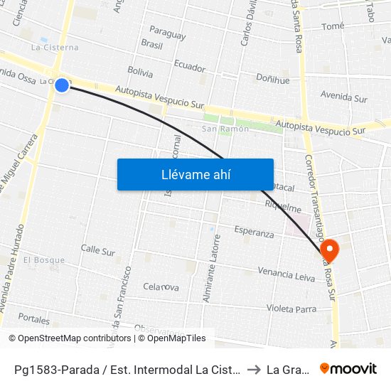 Pg1583-Parada / Est. Intermodal La Cisterna to La Granja map