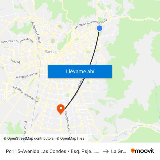 Pc115-Avenida Las Condes / Esq. Psje. Las Condes to La Granja map