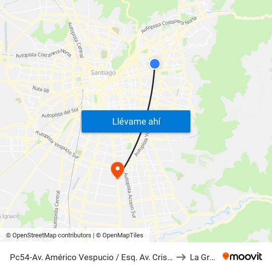 Pc54-Av. Américo Vespucio / Esq. Av. Cristóbal Colón to La Granja map