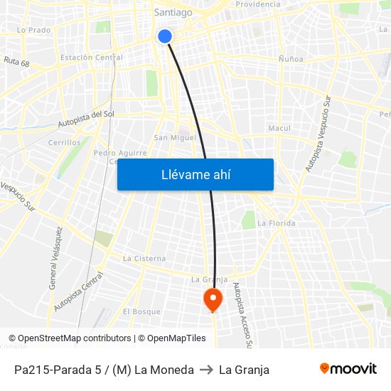 Pa215-Parada 5 / (M) La Moneda to La Granja map