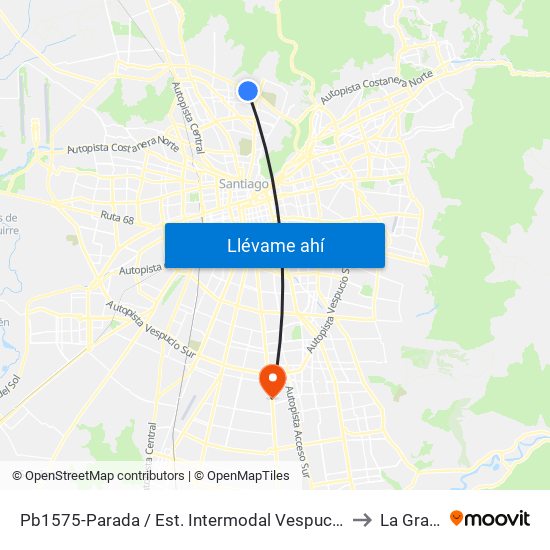 Pb1575-Parada / Est. Intermodal Vespucio Norte to La Granja map