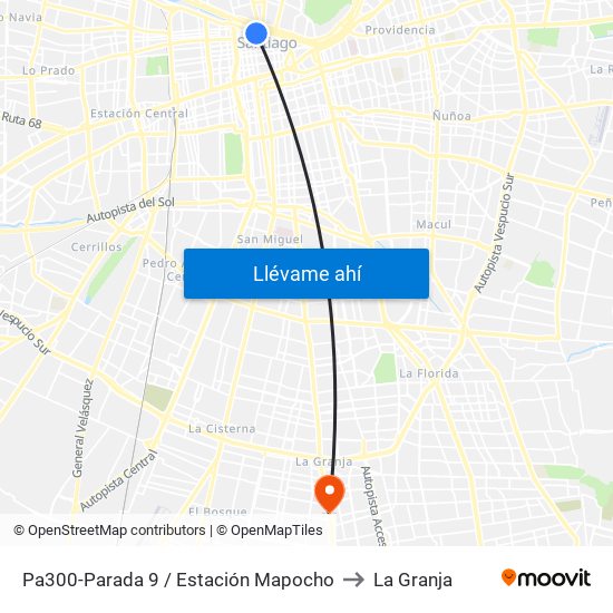 Pa300-Parada 9 / Estación Mapocho to La Granja map