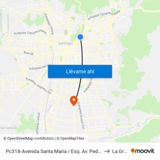 Pc318-Avenida Santa María / Esq. Av. Pedro De Valdivia to La Granja map
