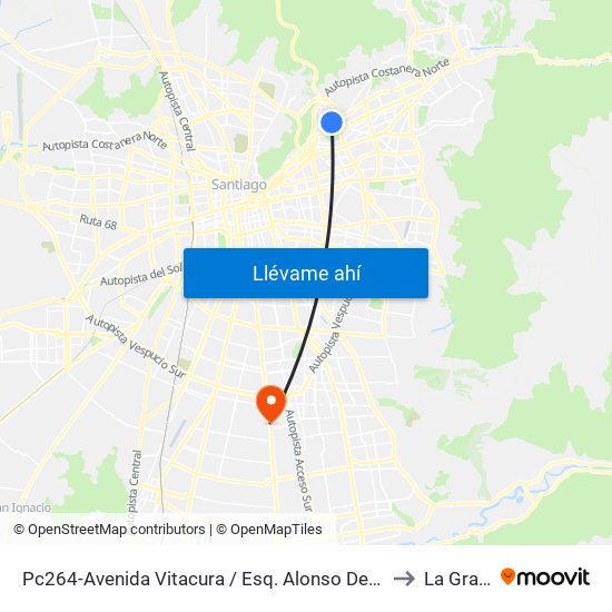 Pc264-Avenida Vitacura / Esq. Alonso De Córdova to La Granja map