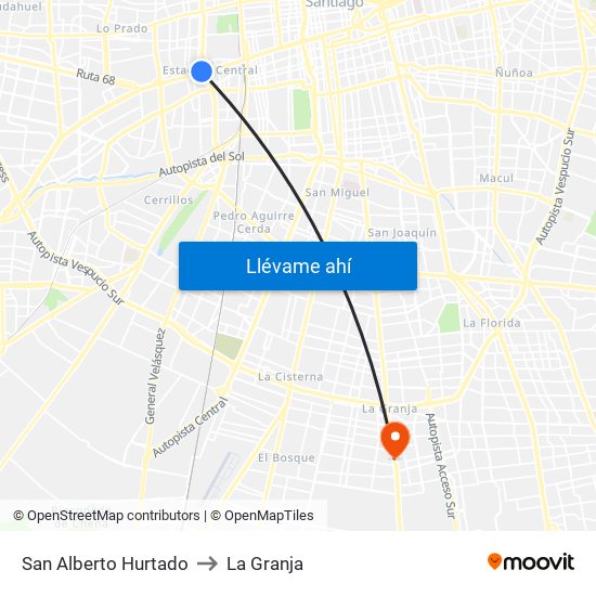 San Alberto Hurtado to La Granja map