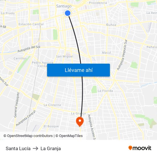 Santa Lucía to La Granja map