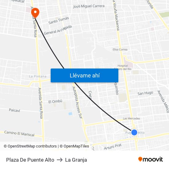 Plaza De Puente Alto to La Granja map